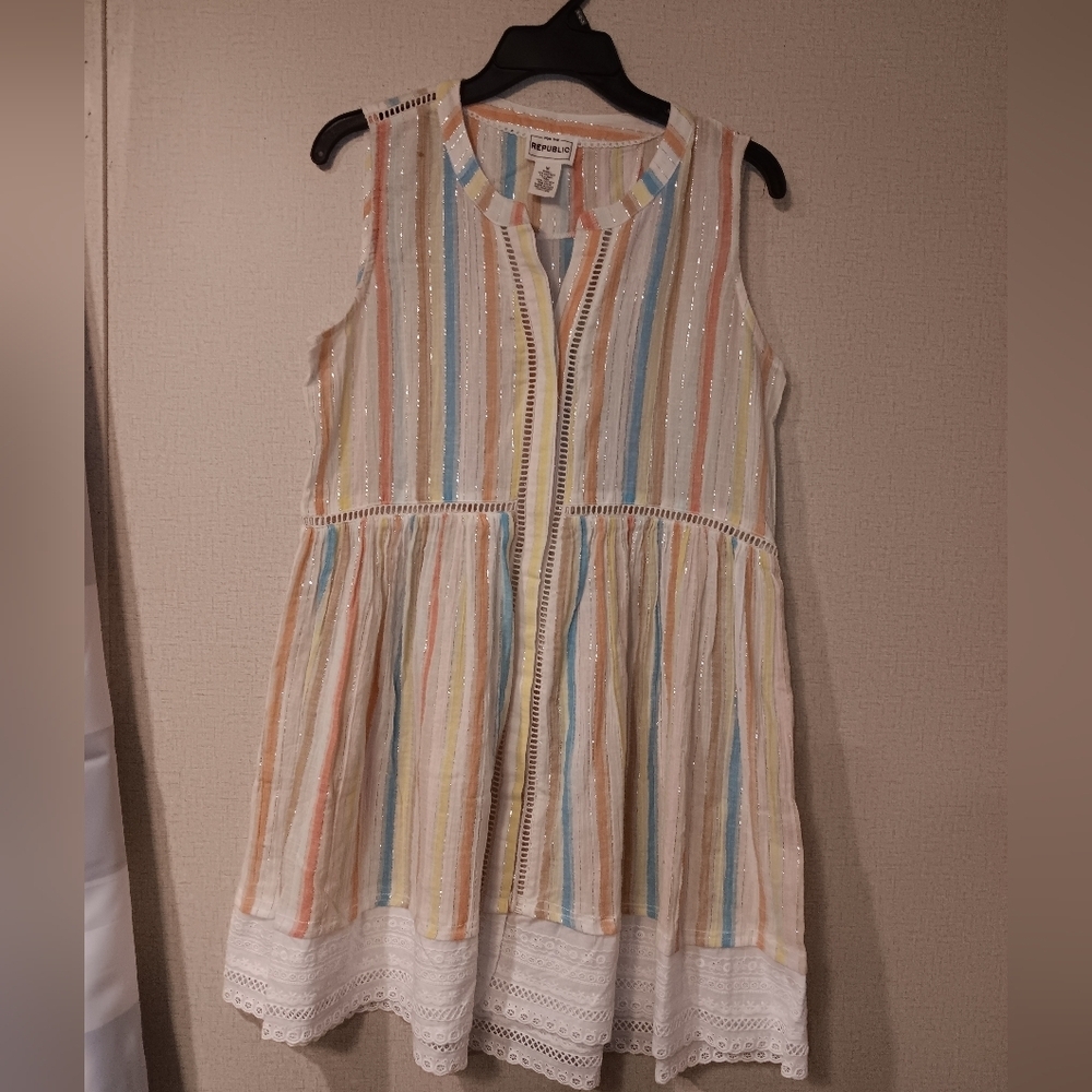 For The Republic Women's Sleeveless Rainbow Striped Button Peplum Top Dress